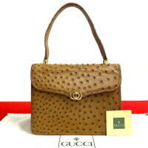 GUCCI GG logo leather ostrich handbag Boston bag brown
